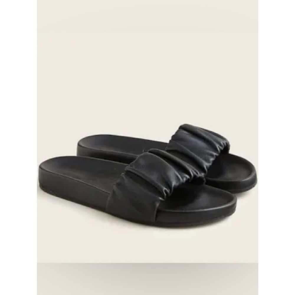 J Crew Pacific Scrunchie Leather Slide Sandals NWT